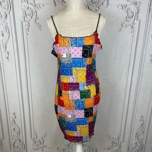Bandana Lettuce Trim Patchwork Print Dress - Picture 2 of 9